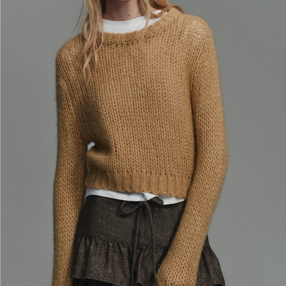 Zara Chunky Knit Crewneck Sweater in Camel
